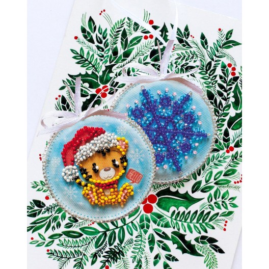 Decoration Tiger cub (Winter tale), ABT-024 by Abris Art - buy online! ✿ Fast delivery ✿ Factory price ✿ Wholesale and retail ✿ Purchase Kits for embroidery with beads on canvas - Christmas and New Year toys and decorations