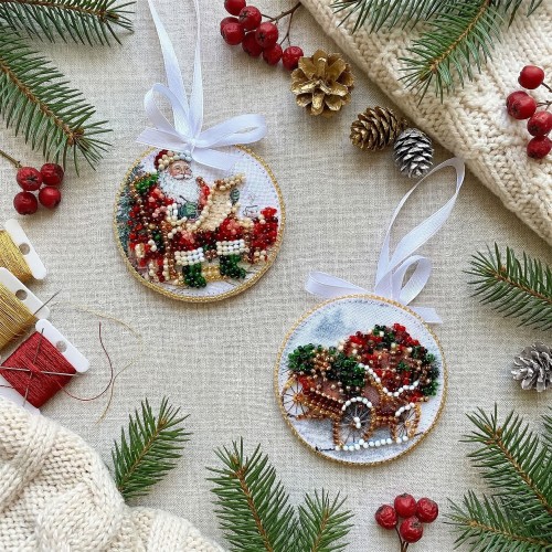 Decoration Sleigh of Santa (Winter tale), ABT-064  від Абрис Арт - купити з доставкою ✿ Найкраща ціна від виробника ✿ Оптом та в роздріб ✿ Придбати Kits for embroidery with beads on canvas - Christmas and New Year toys and decorations