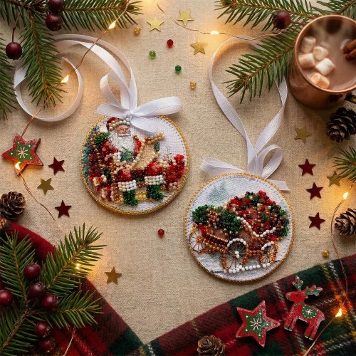 Decoration Sleigh of Santa (Winter tale), ABT-064  від Абрис Арт - купити з доставкою ✿ Найкраща ціна від виробника ✿ Оптом та в роздріб ✿ Придбати Kits for embroidery with beads on canvas - Christmas and New Year toys and decorations