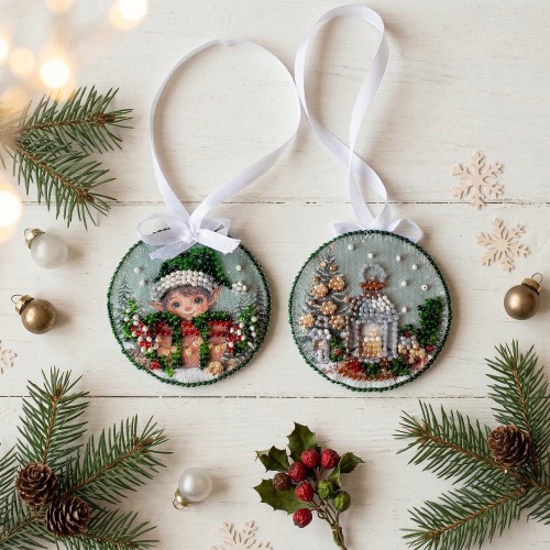 Decoration Fairy-tale Elf (Winter tale), ABT-068  від Абрис Арт - купити з доставкою ✿ Найкраща ціна від виробника ✿ Оптом та в роздріб ✿ Придбати Kits for embroidery with beads on canvas - Christmas and New Year toys and decorations