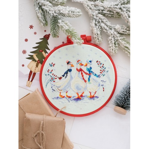 Cross-stitch kits Three cute geese, AHM-016 by Abris Art - buy online! ✿ Fast delivery ✿ Factory price ✿ Wholesale and retail ✿ Purchase Kits-miniature for cross stitch