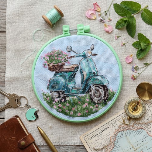 Cross-stitch kits Moped ride (Transport), AHM-098  від Абрис Арт - купити з доставкою ✿ Найкраща ціна від виробника ✿ Оптом та в роздріб ✿ Придбати Kits-miniature for cross stitch