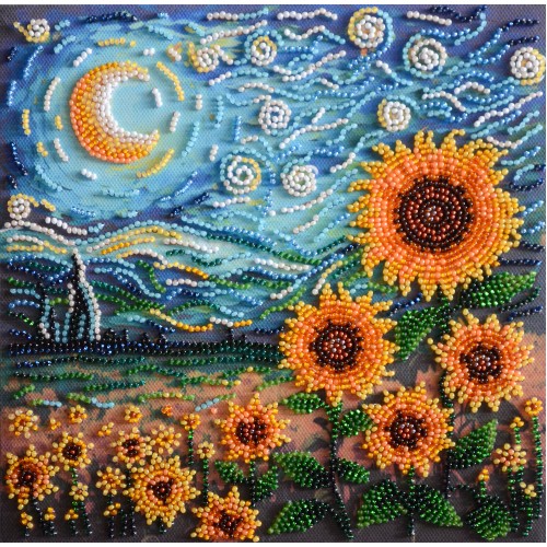 Mid-sized bead embroidery kit Sunflowers in night’s embrace (Deco Scenes), AMB-111  від Абрис Арт - купити з доставкою ✿ Найкраща ціна від виробника ✿ Оптом та в роздріб ✿ Придбати Sets MIDI for beadwork