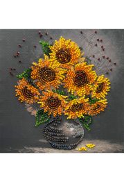 Mini Bead Embroidery Kit on Art Canvas "Homely sunflowers"