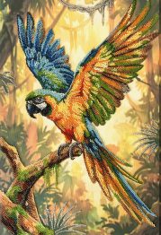 Bead Embroidery Kit on Art Canvas "Colorful Parrot"