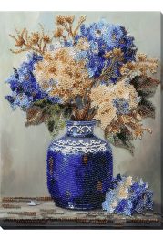 Bead Embroidery Kit on Art Canvas "Hydrangeas in Porcelain"