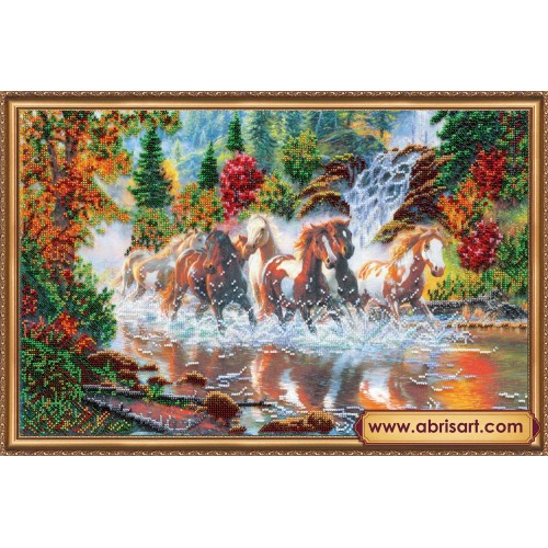 Main Bead Embroidery Kit Seven horses (Animals), AB-278 by Abris Art - buy online! ✿ Fast delivery ✿ Factory price ✿ Wholesale and retail ✿ Purchase Great kits for embroidery with beads