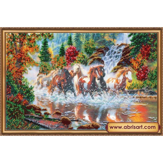 Main Bead Embroidery Kit Seven horses (Animals), AB-278 by Abris Art - buy online! ✿ Fast delivery ✿ Factory price ✿ Wholesale and retail ✿ Purchase Great kits for embroidery with beads