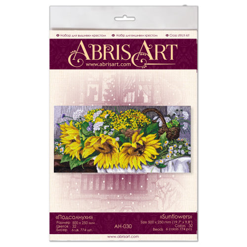 Cross-stitch kits Sunflowers (Flowers), AH-030 by Abris Art - buy online! ✿ Fast delivery ✿ Factory price ✿ Wholesale and retail ✿ Purchase Big kits for cross stitch embroidery