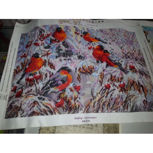 Main Bead Embroidery Kit Bullfinches (Winter tale), AB-216 by Abris Art - buy online! ✿ Fast delivery ✿ Factory price ✿ Wholesale and retail ✿ Purchase Great kits for embroidery with beads