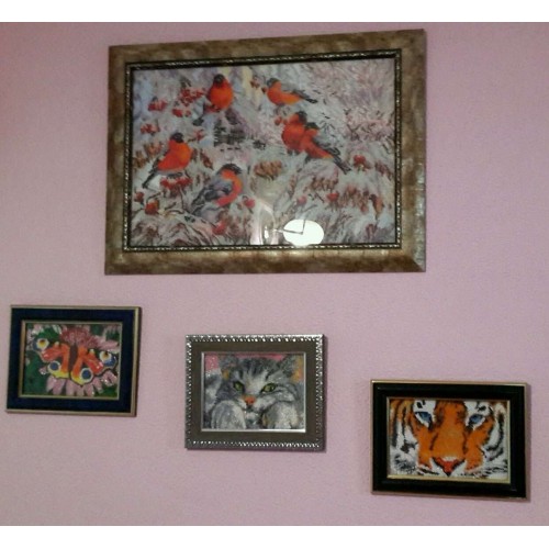 Main Bead Embroidery Kit Bullfinches (Winter tale), AB-216 by Abris Art - buy online! ✿ Fast delivery ✿ Factory price ✿ Wholesale and retail ✿ Purchase Great kits for embroidery with beads