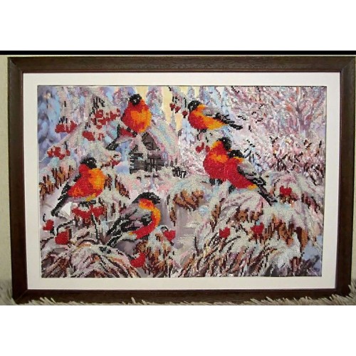 Main Bead Embroidery Kit Bullfinches (Winter tale), AB-216 by Abris Art - buy online! ✿ Fast delivery ✿ Factory price ✿ Wholesale and retail ✿ Purchase Great kits for embroidery with beads