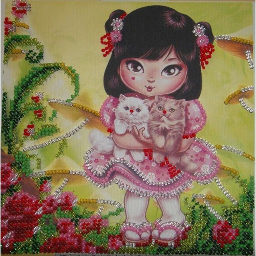 Mini Bead embroidery kit Kitty, AM-027 by Abris Art - buy online! ✿ Fast delivery ✿ Factory price ✿ Wholesale and retail ✿ Purchase Sets-mini-for embroidery with beads on canvas