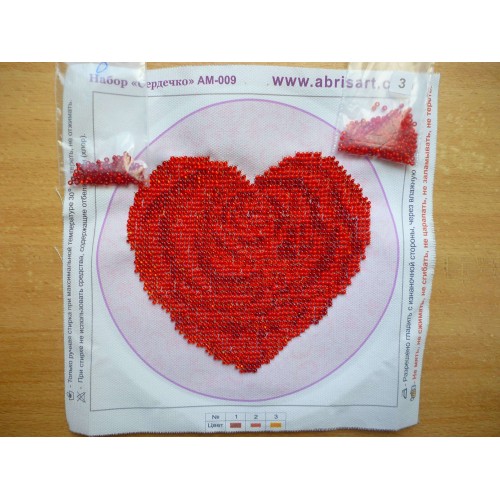 Mini Bead embroidery kit Heart, AM-009 by Abris Art - buy online! ✿ Fast delivery ✿ Factory price ✿ Wholesale and retail ✿ Purchase Sets-mini-for embroidery with beads on canvas