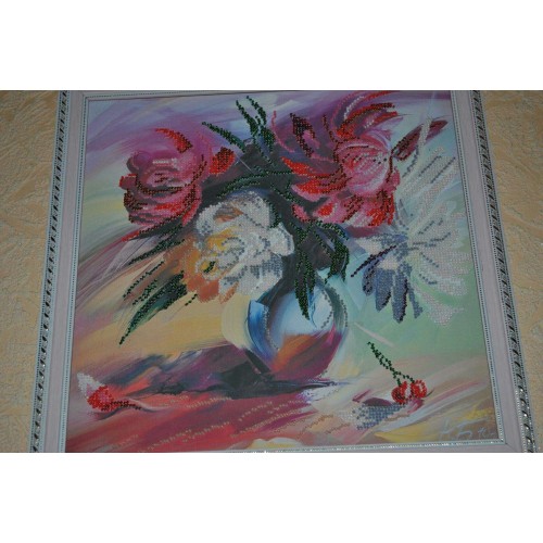 Charts on artistic canvas Picturesque peonies, AC-193 by Abris Art - buy online! ✿ Fast delivery ✿ Factory price ✿ Wholesale and retail ✿ Purchase Large schemes for embroidery with beads on canvas (300x300 mm)