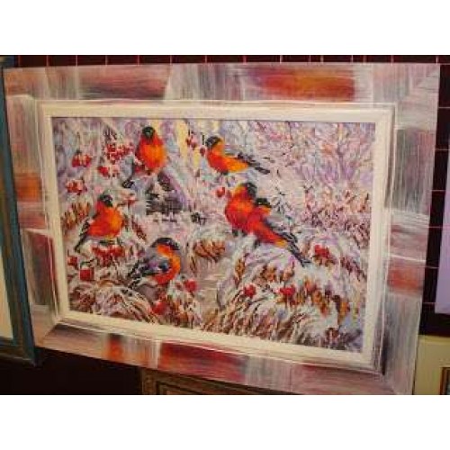 Main Bead Embroidery Kit Bullfinches (Winter tale), AB-216 by Abris Art - buy online! ✿ Fast delivery ✿ Factory price ✿ Wholesale and retail ✿ Purchase Great kits for embroidery with beads