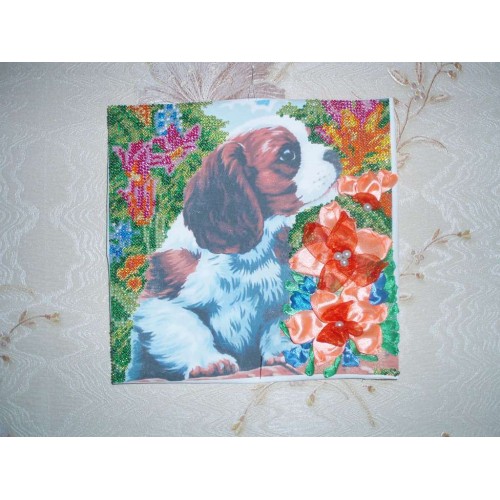 Charts on artistic canvas Puppy, AC-024 by Abris Art - buy online! ✿ Fast delivery ✿ Factory price ✿ Wholesale and retail ✿ Purchase Scheme for embroidery with beads on canvas (200x200 mm)