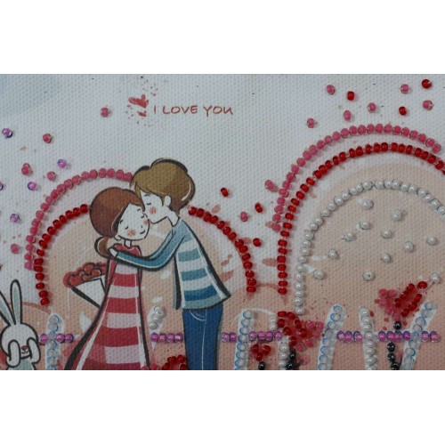 Bag Bead embroidery kit Lovey-dovey and bunny (Romanticism), ACA-001 by Abris Art - buy online! ✿ Fast delivery ✿ Factory price ✿ Wholesale and retail ✿ Purchase Bags for embroidery with beads on canvas
