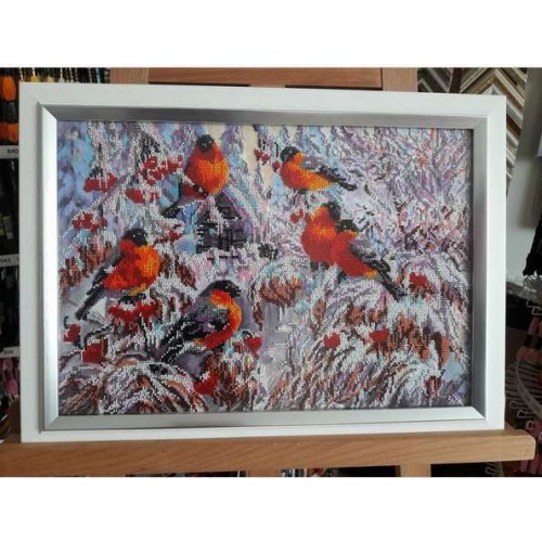Main Bead Embroidery Kit Bullfinches (Winter tale), AB-216 by Abris Art - buy online! ✿ Fast delivery ✿ Factory price ✿ Wholesale and retail ✿ Purchase Great kits for embroidery with beads