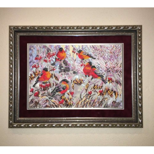 Main Bead Embroidery Kit Bullfinches (Winter tale), AB-216 by Abris Art - buy online! ✿ Fast delivery ✿ Factory price ✿ Wholesale and retail ✿ Purchase Great kits for embroidery with beads