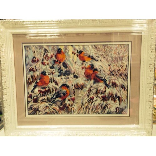 Main Bead Embroidery Kit Bullfinches (Winter tale), AB-216 by Abris Art - buy online! ✿ Fast delivery ✿ Factory price ✿ Wholesale and retail ✿ Purchase Great kits for embroidery with beads