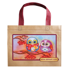 Bag Bead embroidery kit Owls and ashberries (Animals)