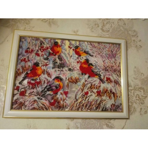 Main Bead Embroidery Kit Bullfinches (Winter tale), AB-216 by Abris Art - buy online! ✿ Fast delivery ✿ Factory price ✿ Wholesale and retail ✿ Purchase Great kits for embroidery with beads
