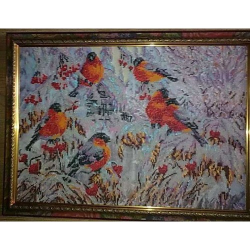 Main Bead Embroidery Kit Bullfinches (Winter tale), AB-216 by Abris Art - buy online! ✿ Fast delivery ✿ Factory price ✿ Wholesale and retail ✿ Purchase Great kits for embroidery with beads