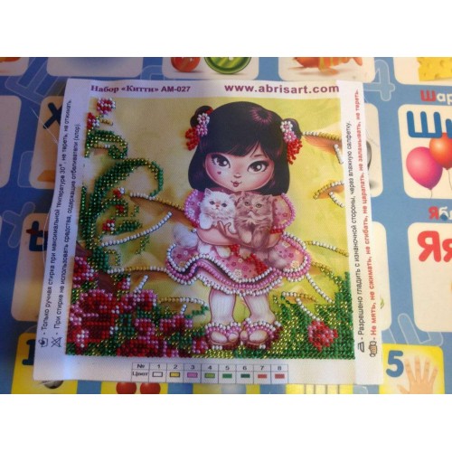 Mini Bead embroidery kit Kitty, AM-027 by Abris Art - buy online! ✿ Fast delivery ✿ Factory price ✿ Wholesale and retail ✿ Purchase Sets-mini-for embroidery with beads on canvas