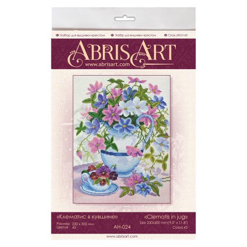 Cross-stitch kits Clematis in jug (Flowers), AH-024 by Abris Art - buy online! ✿ Fast delivery ✿ Factory price ✿ Wholesale and retail ✿ Purchase Big kits for cross stitch embroidery