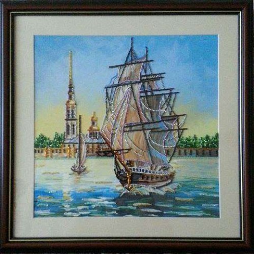 Charts on artistic canvas Frigate, AC-138 by Abris Art - buy online! ✿ Fast delivery ✿ Factory price ✿ Wholesale and retail ✿ Purchase Large schemes for embroidery with beads on canvas (300x300 mm)