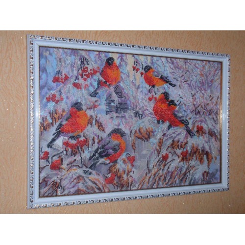 Main Bead Embroidery Kit Bullfinches (Winter tale), AB-216 by Abris Art - buy online! ✿ Fast delivery ✿ Factory price ✿ Wholesale and retail ✿ Purchase Great kits for embroidery with beads