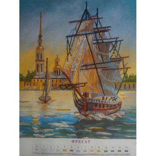 Charts on artistic canvas Frigate, AC-138 by Abris Art - buy online! ✿ Fast delivery ✿ Factory price ✿ Wholesale and retail ✿ Purchase Large schemes for embroidery with beads on canvas (300x300 mm)