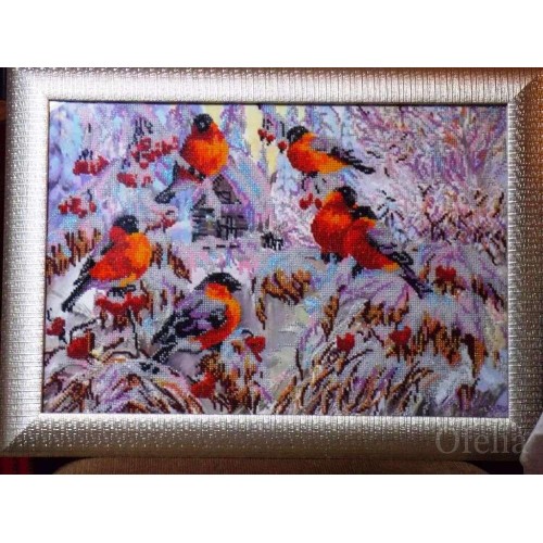 Main Bead Embroidery Kit Bullfinches (Winter tale), AB-216 by Abris Art - buy online! ✿ Fast delivery ✿ Factory price ✿ Wholesale and retail ✿ Purchase Great kits for embroidery with beads