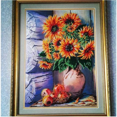 Main Bead Embroidery Kit Summer bouquet (Still life), AB-228 by Abris Art - buy online! ✿ Fast delivery ✿ Factory price ✿ Wholesale and retail ✿ Purchase Great kits for embroidery with beads