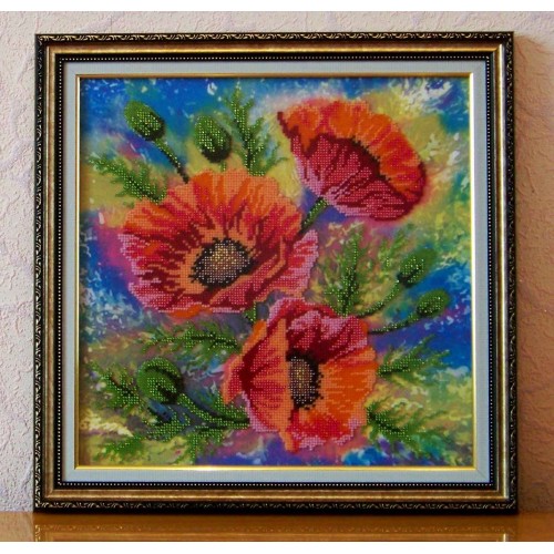 Charts on artistic canvas Watercolor poppies, AC-206 by Abris Art - buy online! ✿ Fast delivery ✿ Factory price ✿ Wholesale and retail ✿ Purchase Large schemes for embroidery with beads on canvas (300x300 mm)