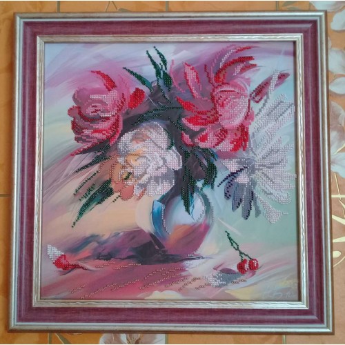 Charts on artistic canvas Picturesque peonies, AC-193 by Abris Art - buy online! ✿ Fast delivery ✿ Factory price ✿ Wholesale and retail ✿ Purchase Large schemes for embroidery with beads on canvas (300x300 mm)