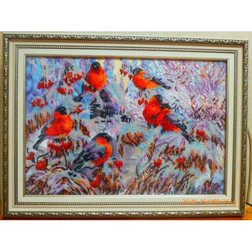 Main Bead Embroidery Kit Bullfinches (Winter tale), AB-216 by Abris Art - buy online! ✿ Fast delivery ✿ Factory price ✿ Wholesale and retail ✿ Purchase Great kits for embroidery with beads