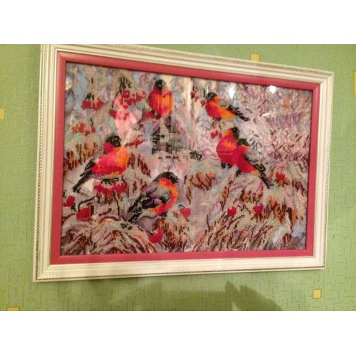 Main Bead Embroidery Kit Bullfinches (Winter tale), AB-216 by Abris Art - buy online! ✿ Fast delivery ✿ Factory price ✿ Wholesale and retail ✿ Purchase Great kits for embroidery with beads