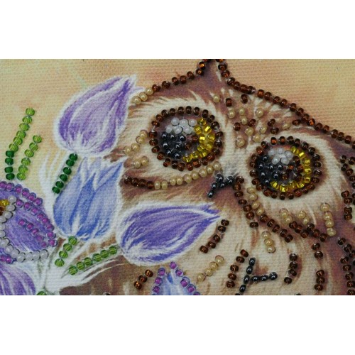 Bag Bead embroidery kit Owl and flowers (Animals), ACA-003 by Abris Art - buy online! ✿ Fast delivery ✿ Factory price ✿ Wholesale and retail ✿ Purchase Bags for embroidery with beads on canvas