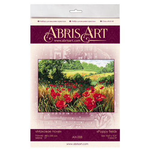 Cross-stitch kits Poppy field (Landscape), AH-008 by Abris Art - buy online! ✿ Fast delivery ✿ Factory price ✿ Wholesale and retail ✿ Purchase Big kits for cross stitch embroidery