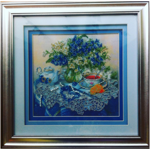 Main Bead Embroidery Kit Forget-me-nots (Still life), AB-040 by Abris Art - buy online! ✿ Fast delivery ✿ Factory price ✿ Wholesale and retail ✿ Purchase Great kits for embroidery with beads