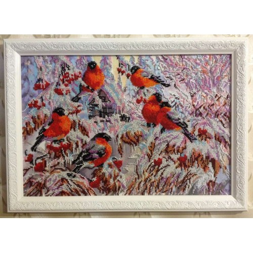 Main Bead Embroidery Kit Bullfinches (Winter tale), AB-216 by Abris Art - buy online! ✿ Fast delivery ✿ Factory price ✿ Wholesale and retail ✿ Purchase Great kits for embroidery with beads