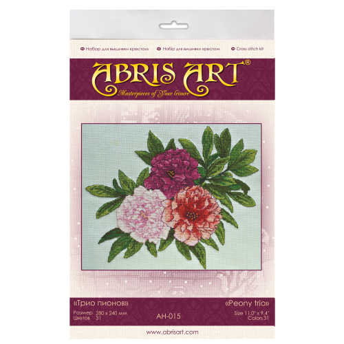Peony trio, AH-015 by Abris Art - buy online! ✿ Fast delivery ✿ Factory price ✿ Wholesale and retail ✿ Purchase Big kits for cross stitch embroidery