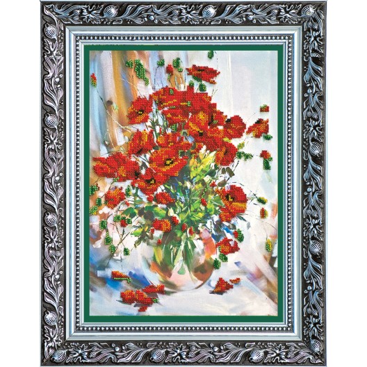 Main Bead Embroidery Kit Poppies (Flowers), AB-009 by Abris Art - buy online! ✿ Fast delivery ✿ Factory price ✿ Wholesale and retail ✿ Purchase Great kits for embroidery with beads