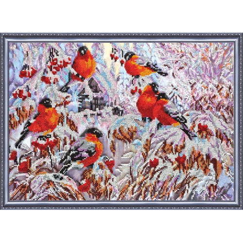 Main Bead Embroidery Kit Bullfinches (Winter tale), AB-216 by Abris Art - buy online! ✿ Fast delivery ✿ Factory price ✿ Wholesale and retail ✿ Purchase Great kits for embroidery with beads