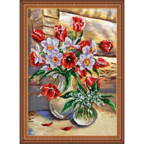 Main Bead Embroidery Kit Breath of Spring (Still life), AB-230 by Abris Art - buy online! ✿ Fast delivery ✿ Factory price ✿ Wholesale and retail ✿ Purchase Great kits for embroidery with beads