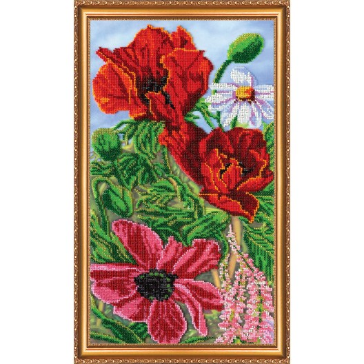 Main Bead Embroidery Kit Wild poppies – 3 (Flowers), AB-271 by Abris Art - buy online! ✿ Fast delivery ✿ Factory price ✿ Wholesale and retail ✿ Purchase Great kits for embroidery with beads