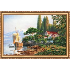 Набір для вишивання бісером на натуральному художньому холсті "Вітрильник"
