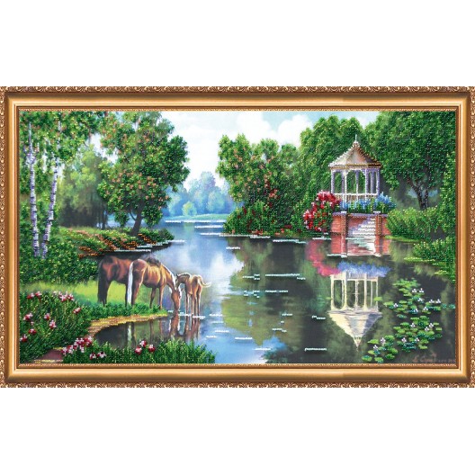 Main Bead Embroidery Kit Watering place (Landscapes), AB-316 by Abris Art - buy online! ✿ Fast delivery ✿ Factory price ✿ Wholesale and retail ✿ Purchase Great kits for embroidery with beads